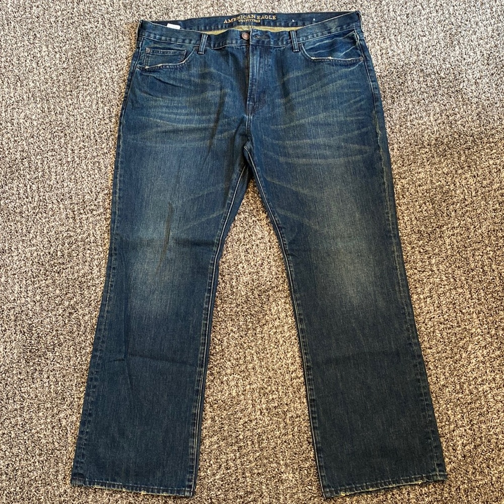 American Eagle Original Boot 40x32 Jeans, Dark Indigo, Rust Wash